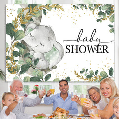 Lofaris Green Gold Leaves Elephant Baby Shower Backdrop