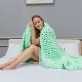 Lofaris Green Handmade Queen Size Comfortable Soft Chunky Knit Blanket