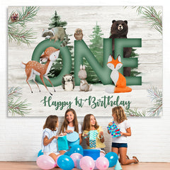 Lofaris Green Jungle Animals Kids Happy 1st Birthday Backdrop