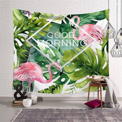 Lofaris Green Jungle Red-Crowned Crane Family Wall Tapestry