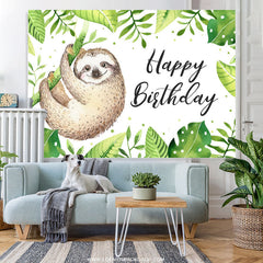 Lofaris Green Leaf And Animal Happy Birthday Backdrop For Kids