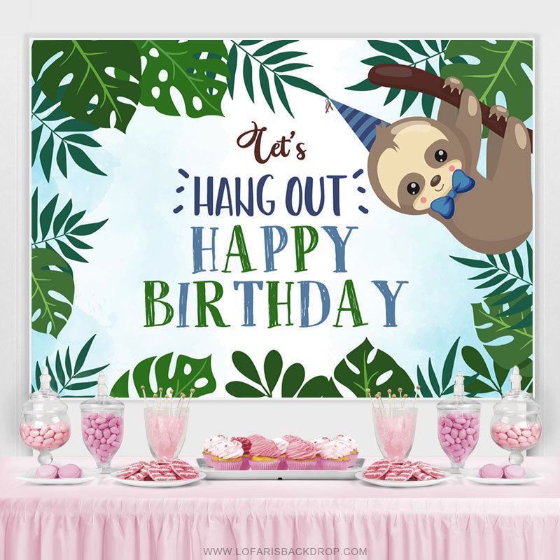 Lofaris Green Leaf And Monkey Lets Hang Out Birthday Backdrop