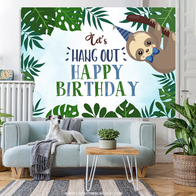 Lofaris Green Leaf And Monkey Lets Hang Out Birthday Backdrop
