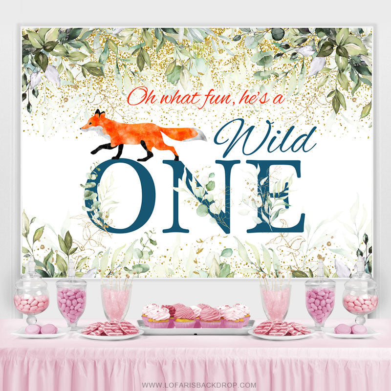 Lofaris Green Leaf Gold Glitter He Is A Wild One Birthday Backdrop