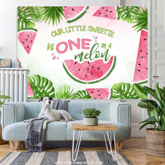 Lofaris Green Leaf Our Little Sweet One Melon Birthday Backdrop