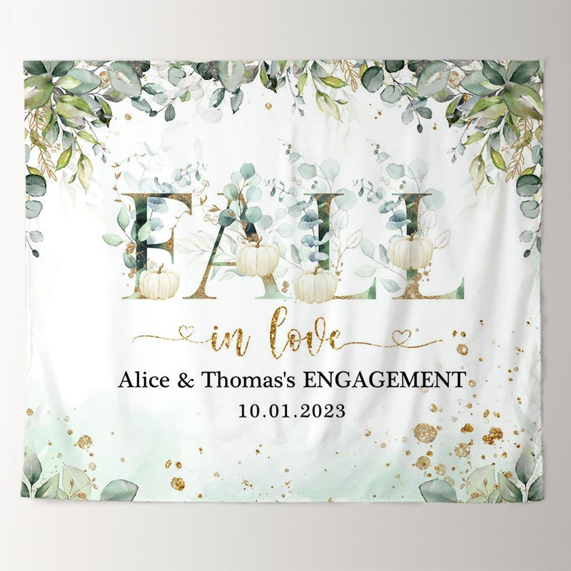 Lofaris Green Leaf Pumpkin Fall In Love Bridal Shower Backdrop