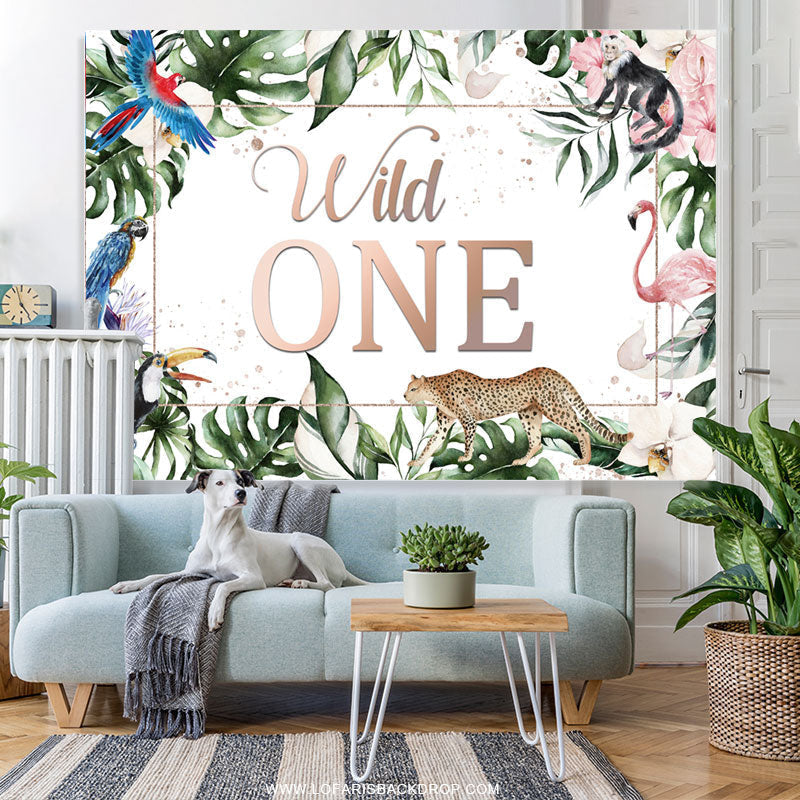 Lofaris Green Leaves And Animals Wild 1st Birthday Backdrop