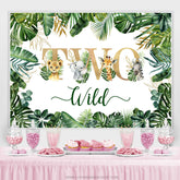 Lofaris Green Leaves And Little Animals 2nd Wild Birthday Backdrop