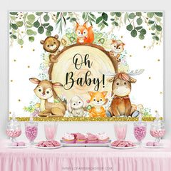 Lofaris Green Leaves And Little Animals Baby Shower Backdrop