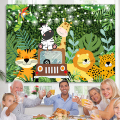 Lofaris Green Leaves And Little Animals Birthday Backdrops