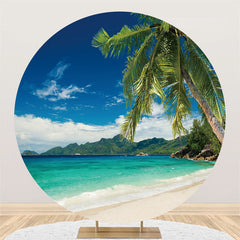 Lofaris Green Leaves And Mountain Round Summer Beach Backdrop