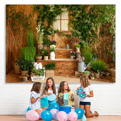 Lofaris Green Leaves And Plants With Wooden Stairs Backdrop