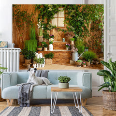 Lofaris Green Leaves And Plants With Wooden Stairs Backdrop