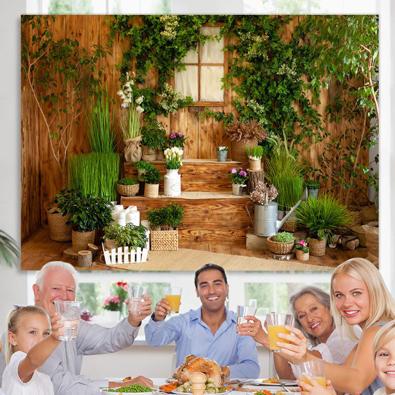 Lofaris Green Leaves And Plants With Wooden Stairs Backdrop