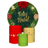 Lofaris Green Leaves And Red Round Chrismas Day Backdrop Kit