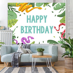 Lofaris Green Leaves And Snake Happy Birthday Backdrop Banner