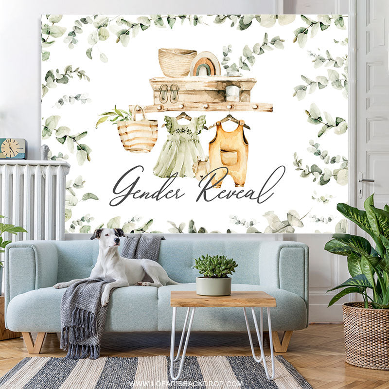 Lofaris Green Leaves Baby Shower Gender Reveal Backdrop