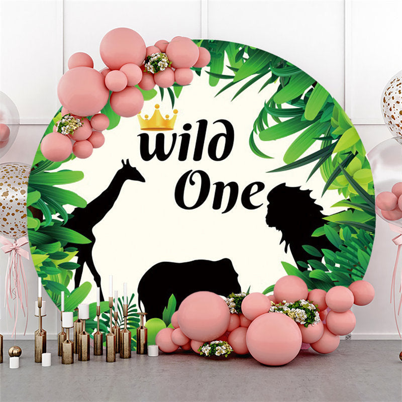 Lofaris Green Leaves Black Wild Animals Round 1st Birthday Backdrop