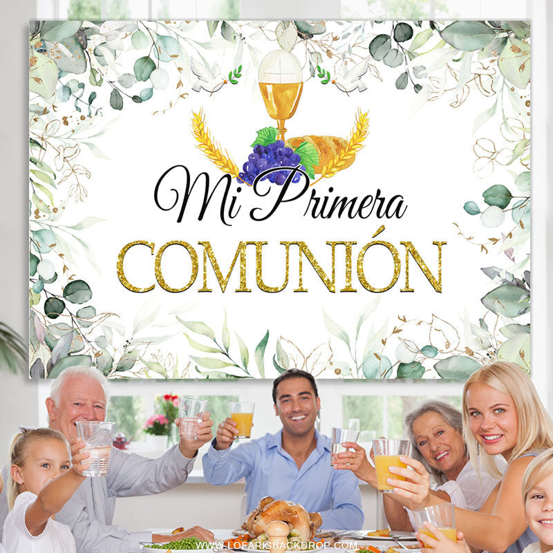 Lofaris Green Leaves Mi Primera Comuni¨®n Baby Shower Backdrop