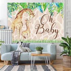 Lofaris Green Leaves Oh Baby Giraffe Backdrop For Shower