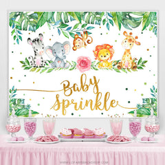 Lofaris Green Leaves Pink Floral Animals Baby Shower Backdrop