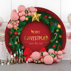 Lofaris Green Leaves Round Navy Red Merry Christmas Backdrop