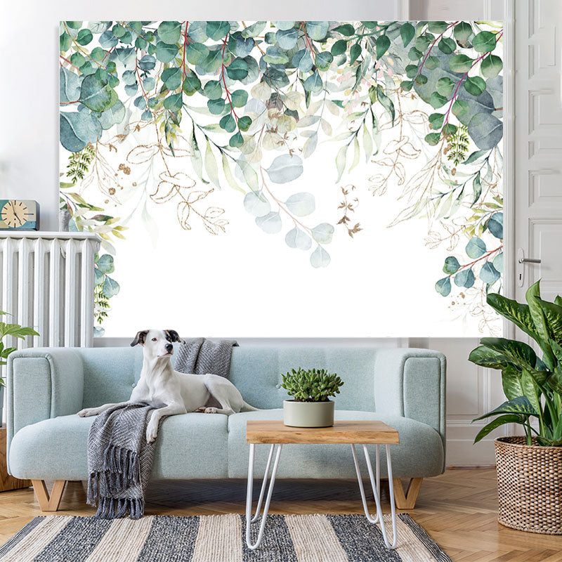 Lofaris Green Leaves Simple Peaceful White Spring Backdrop