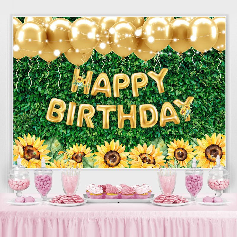 Lofaris Green Leaves Sunflower Gold Balloon Birthday Backdrop
