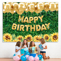 Lofaris Green Leaves Sunflower Gold Balloon Birthday Backdrop