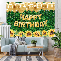 Lofaris Green Leaves Sunflower Gold Balloon Birthday Backdrop