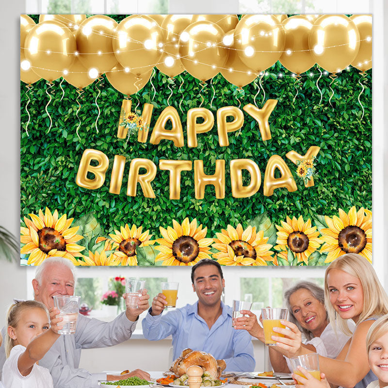 Lofaris Green Leaves Sunflower Gold Balloon Birthday Backdrop