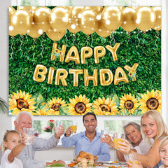 Lofaris Green Leaves Sunflower Gold Balloon Birthday Backdrop