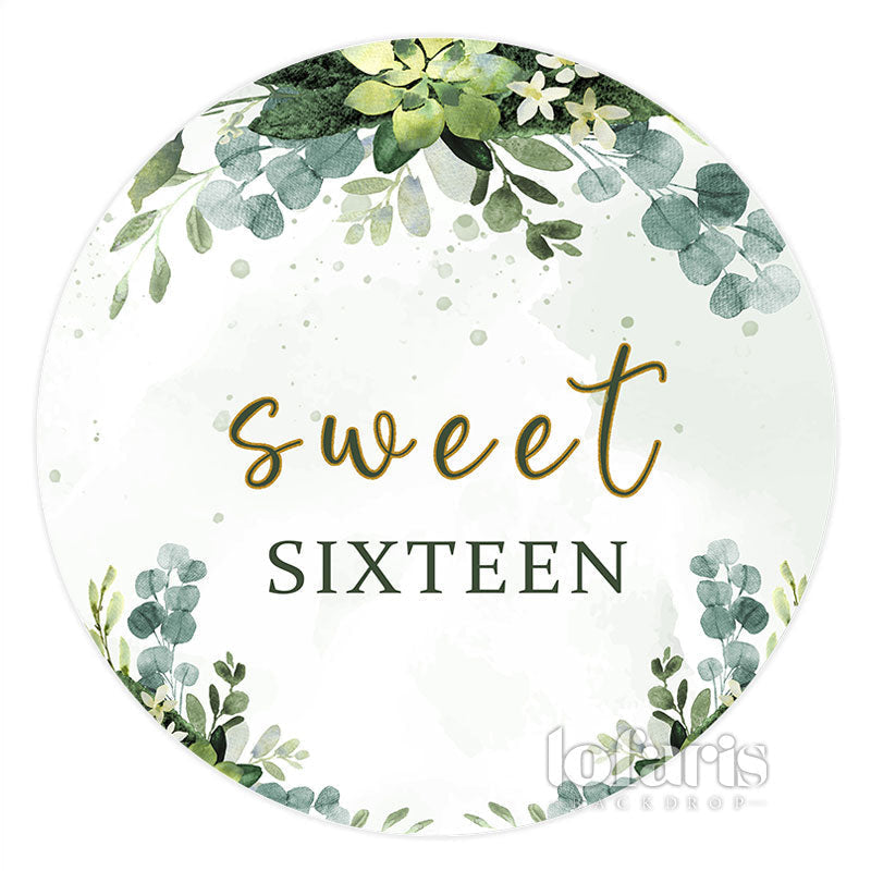 Lofaris Green Leaves Sweet 16th Happy Birthday Round Backdrop