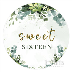Lofaris Green Leaves Sweet 16th Happy Birthday Round Backdrop