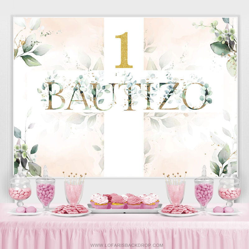 Lofaris Green Leaves Theme Bautizo Happy 1St Birthday Backdrop