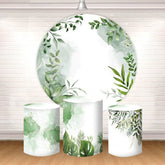 Lofaris Green Leaves White Boho Round Party Backdrop Kit