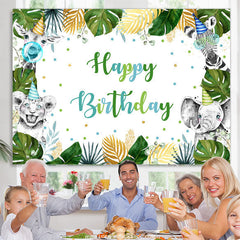 Lofaris Green Monstera Forest Animal Boho Birthday Backdrop
