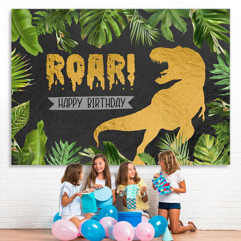 Lofaris Green Plant And Tyrannosaurus Rex Birthday Backdrop