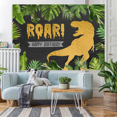 Lofaris Green Plant And Tyrannosaurus Rex Birthday Backdrop