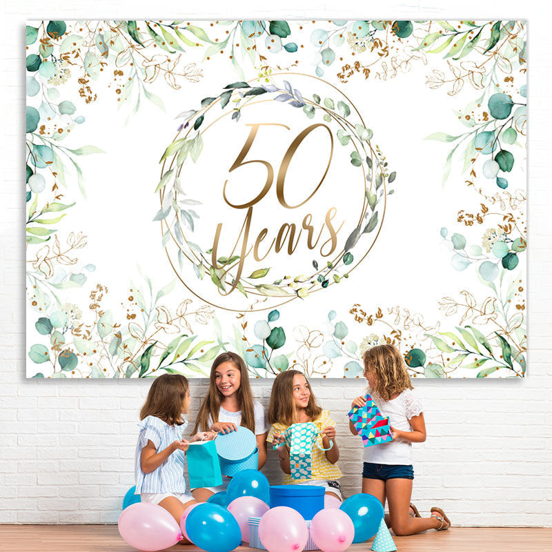 Lofaris Green Plant Glitter Gold Happy 50Th Birthday Backdrop
