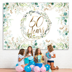 Lofaris Green Plant Glitter Gold Happy 50Th Birthday Backdrop