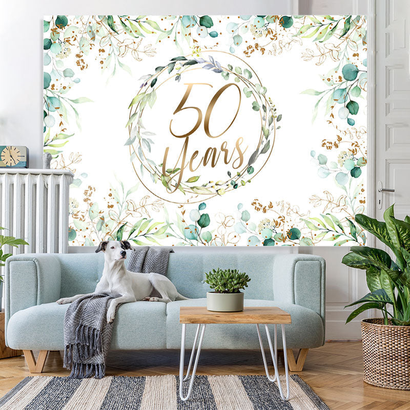 Lofaris Green Plant Glitter Gold Happy 50Th Birthday Backdrop