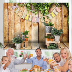 Lofaris Green Plant With Cute Rabbit Wooden Easter Backdrop