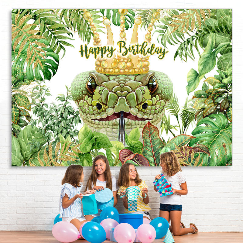 Lofaris Green Plants With Snake Theme Happy Birthday Backdrop