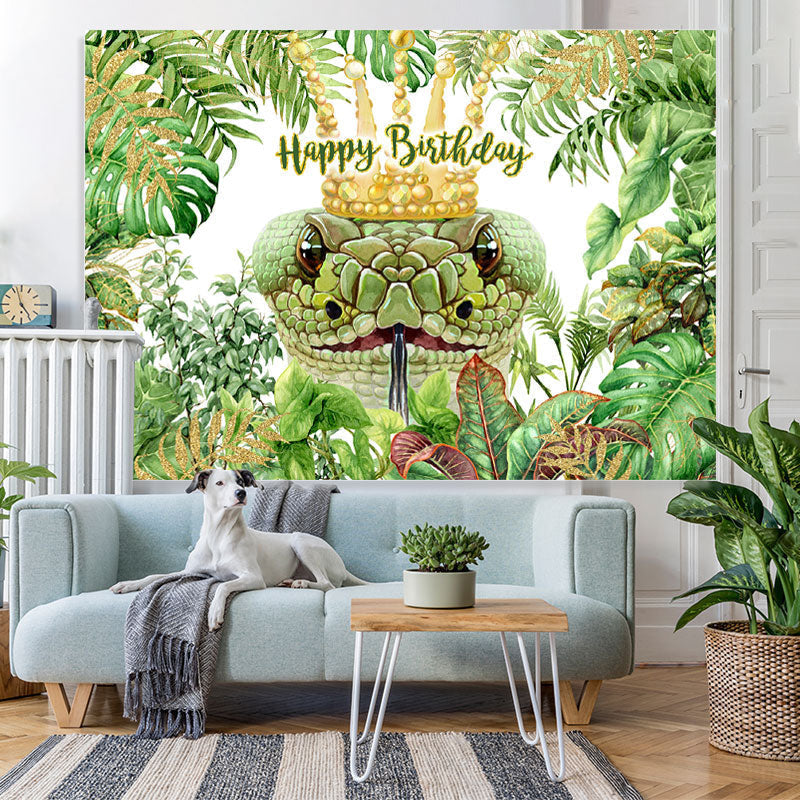 Lofaris Green Plants With Snake Theme Happy Birthday Backdrop