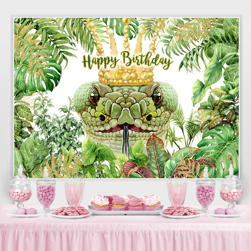 Lofaris Green Plants With Snake Theme Happy Birthday Backdrop