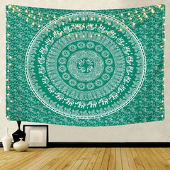 Lofaris Green Psychedelic Lotus Bohemian Mandala Wall Tapestry