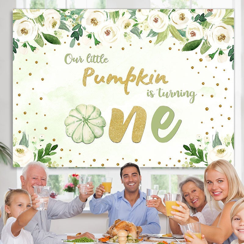 Lofaris Green pumpkin Flowers 1st birthday backdrop decorations