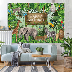 Lofaris Green Safari Animals Plants Happy Birthday Backdrop