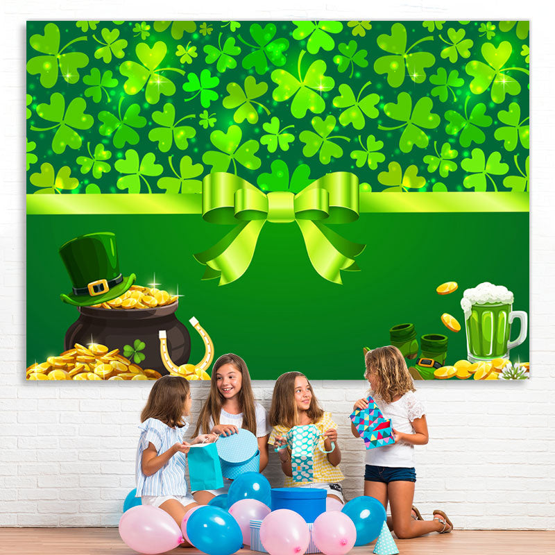 Lofaris Green Shamrock And Gold Coins Baby Shower Backdrop